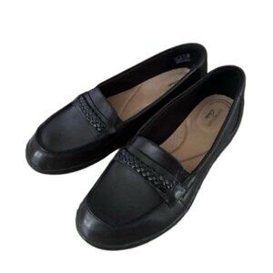 Black leather loafers Clarks